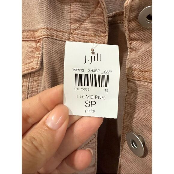 J Jill Denim Jean Jacket Womens Pink Button Up Trucker Stretch Pockets Sz SP - Picture 4 of 9